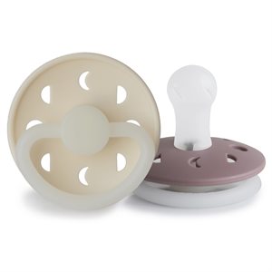 FRIGG Moon Phase - Round Silicone 2-Pack Pacifiers - Cream Night/Twilight Mauve Night - Size 1